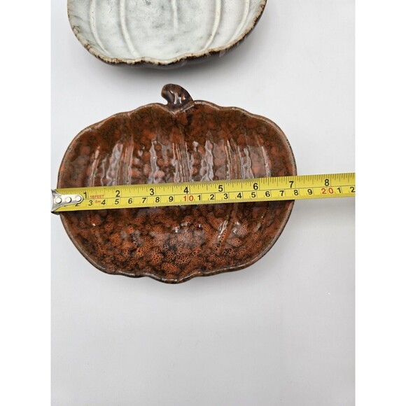 Set Of 2 Pumpkin Candy Dishes & White Pumpkin Decor Fall Autumn Decor 7" - Picture 7 of 15